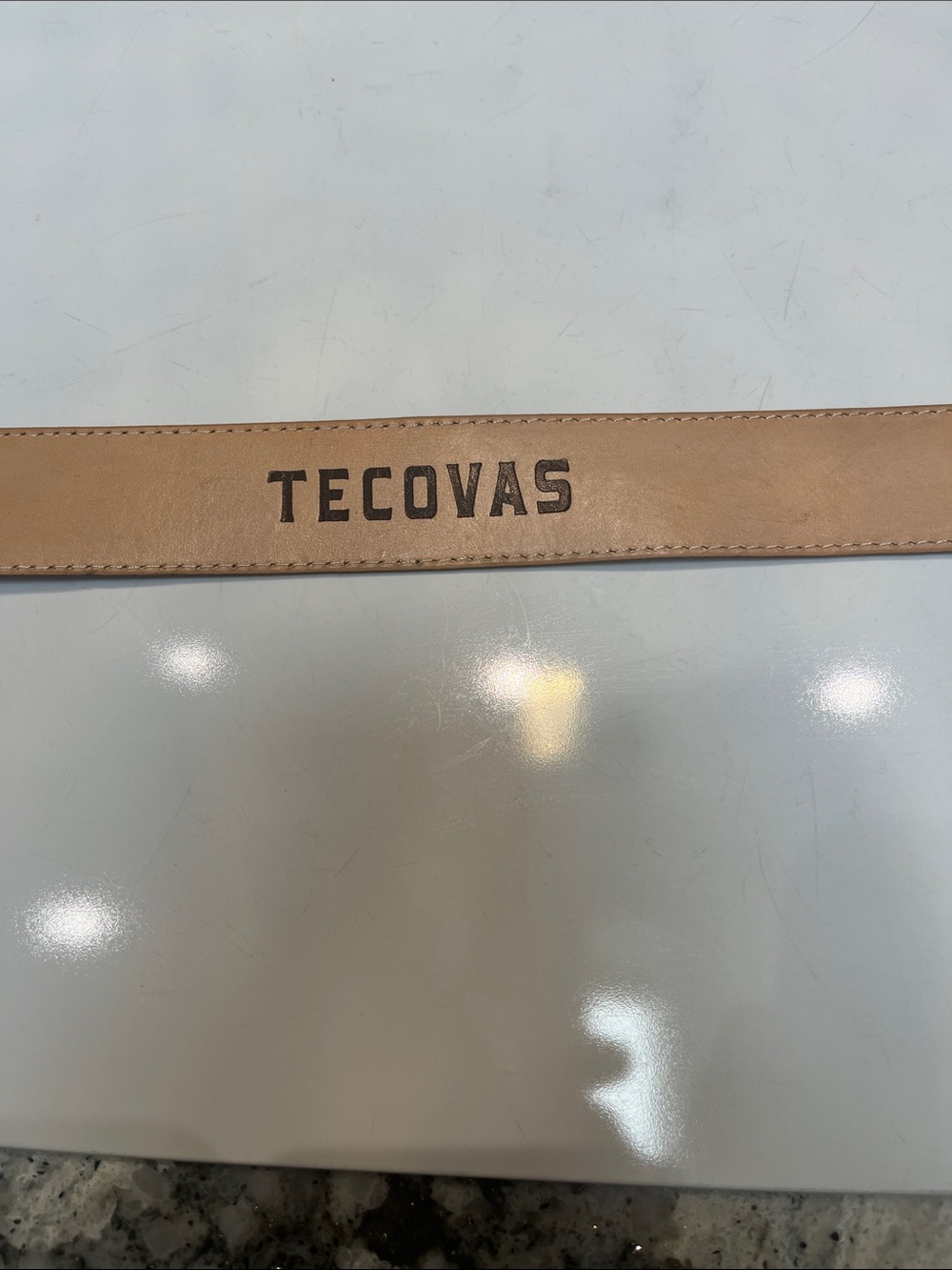 Tecovas men’s Brown Calfskin Belt with Antique Brass Buckle. - Picture 6 of 11
